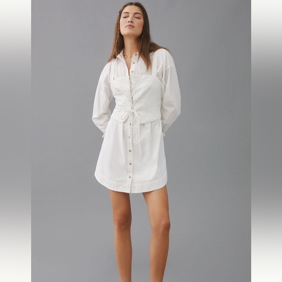 Pilcro Corset and Buttondown Shirt Twofer Dress, Sz L - Picture 4 of 7